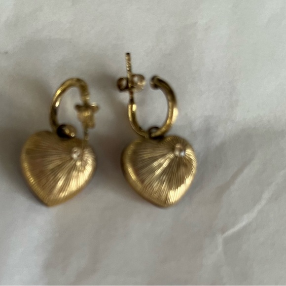 Coach - Gold & Brown Marbled Heart Hoop Drop Earrings - Picture 5 of 8